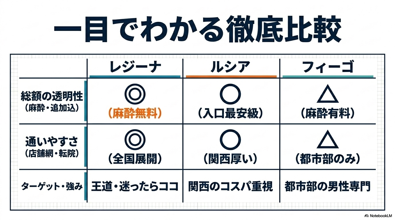 医療3院の一目でわかる徹底比較