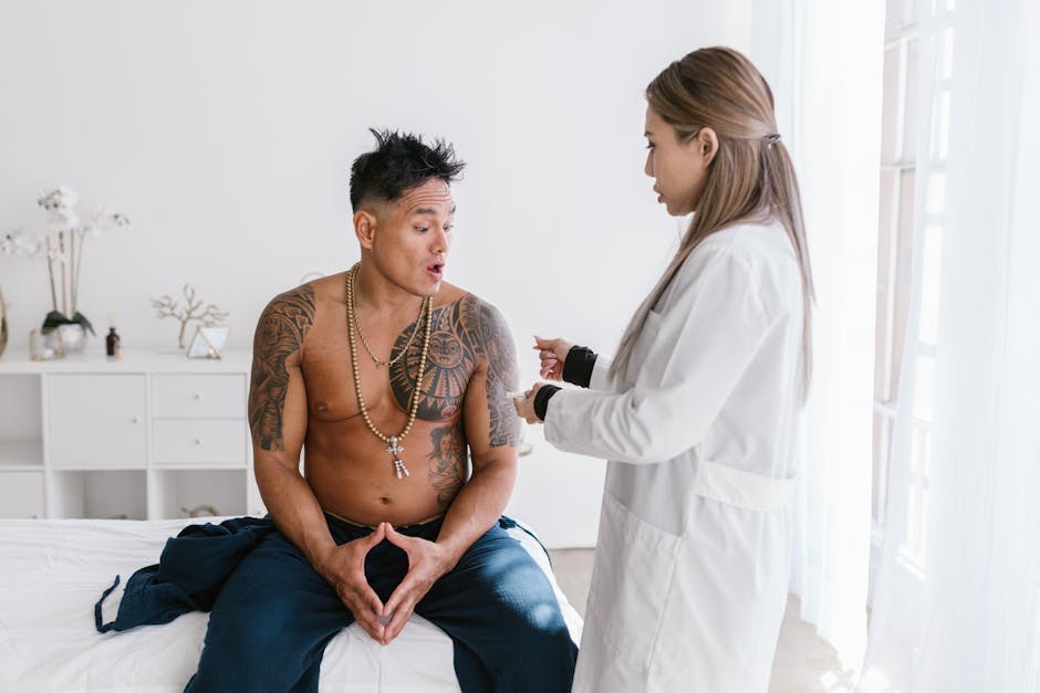 japanese man consultation skincare doctor calm conversation