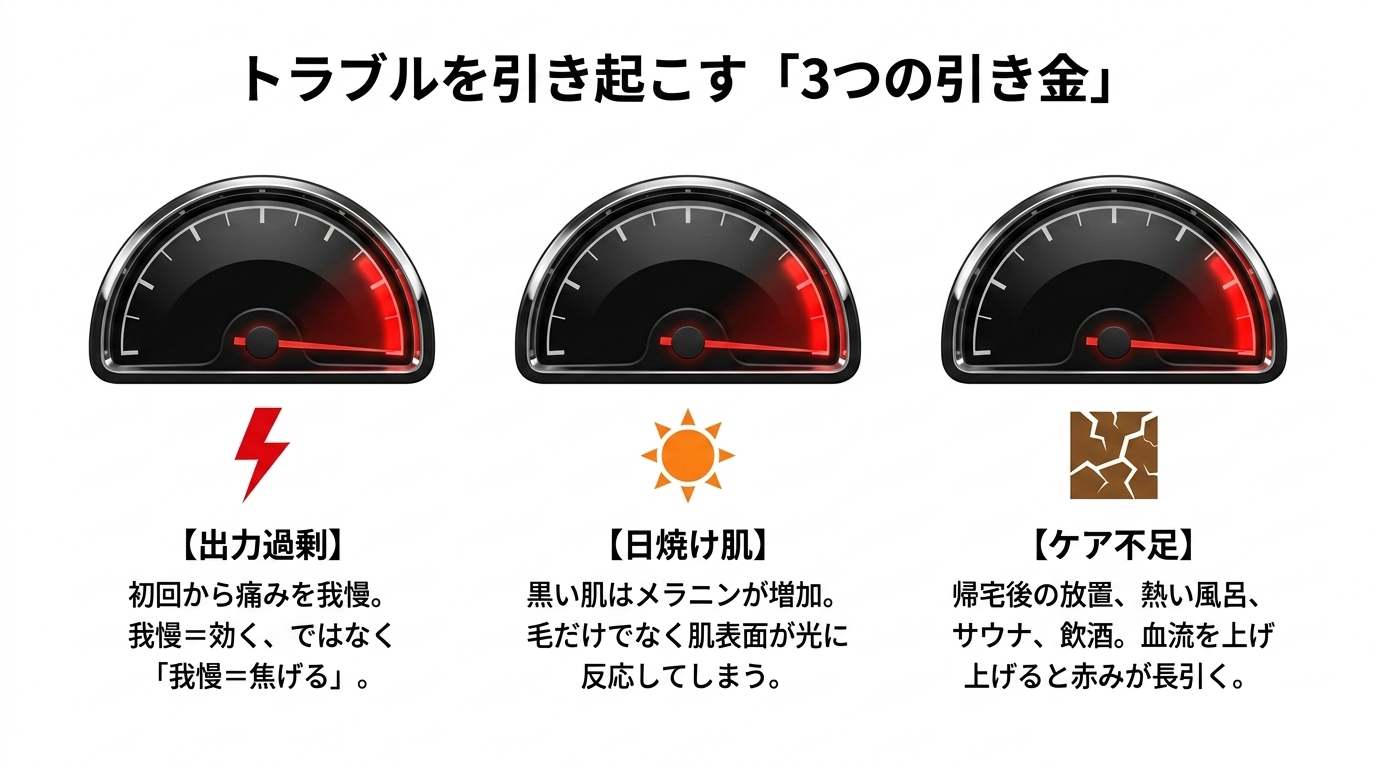 ヒゲ脱毛の火傷を引き起こす原因(図解)