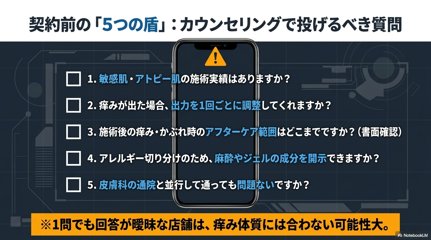 痒みで挫折しないための契約前5つの質問