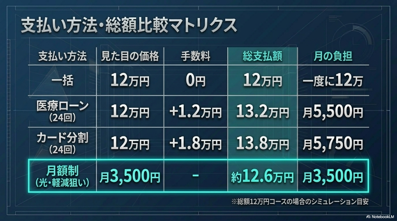 ヒゲ脱毛 支払い方法・総額比較マトリックス