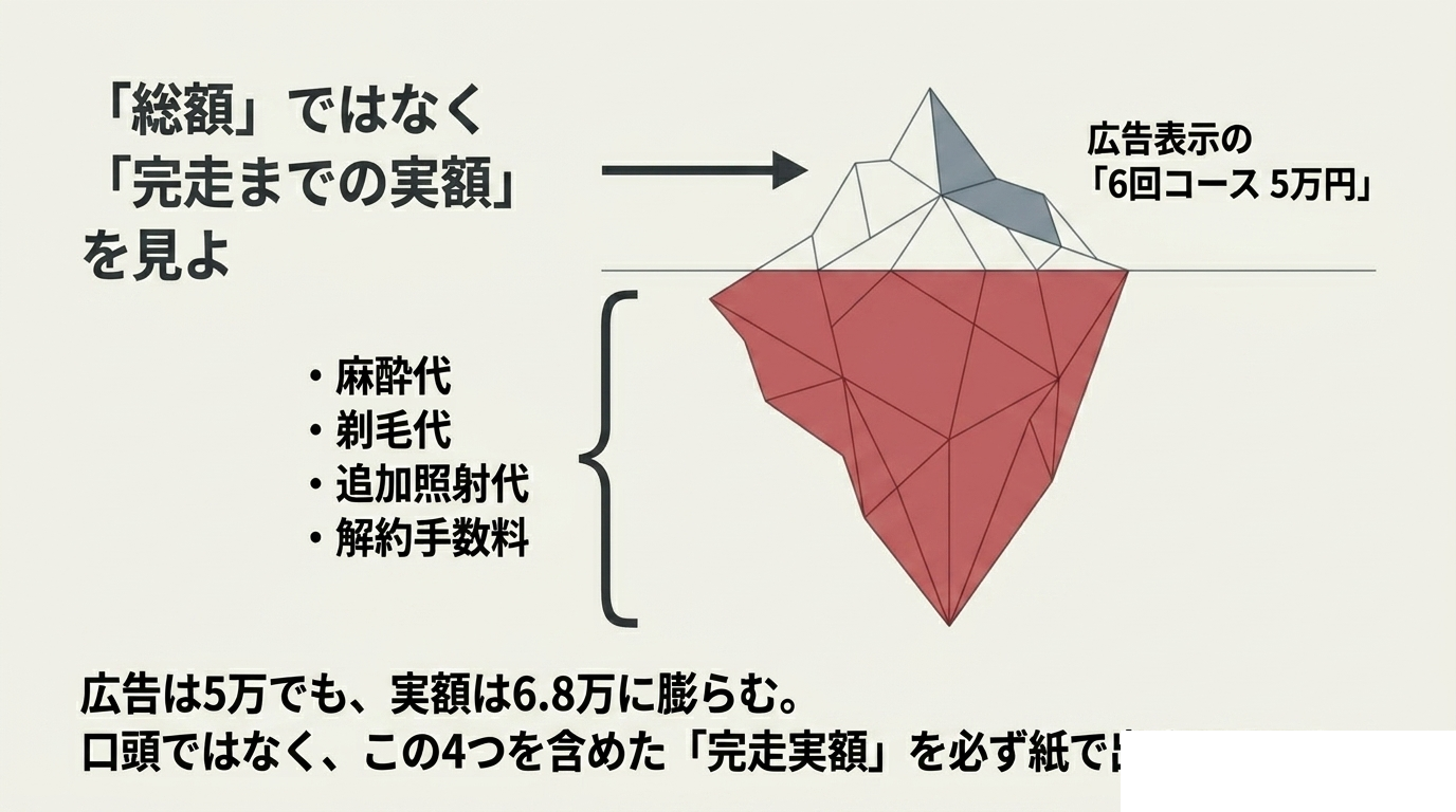 失敗例②料金:完走までの総額で見る(図解)
